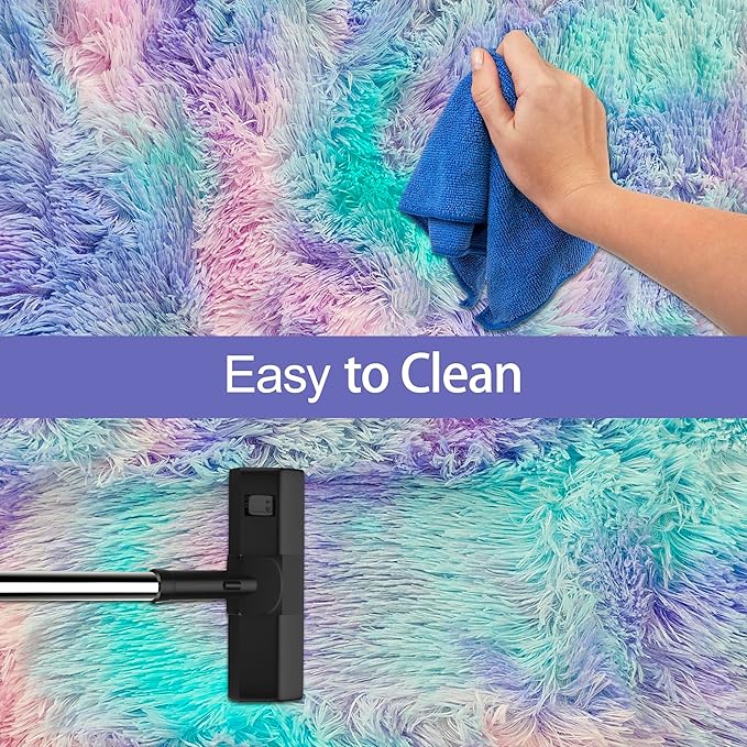 Tie-Dye Purple Rainbow Soft Shaggy Fluffy Rug - Image 7