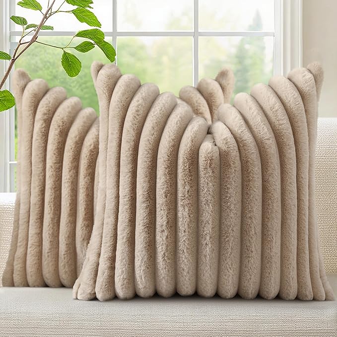 decorUhome Cozy Faux Fur Throw Pillow Covers 24x24 Set of 2 Decorative Soft by decorUhome