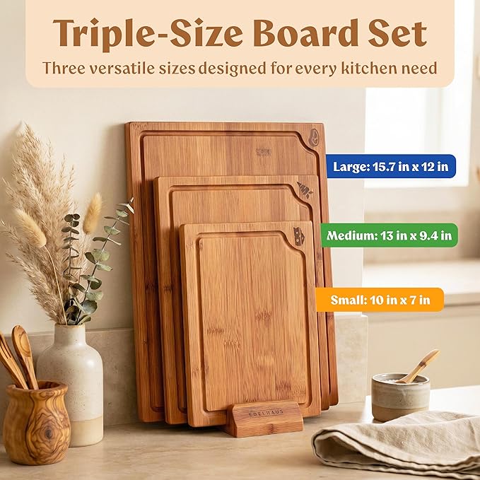 EDELHAUS Carbonized Bamboo Cutting Boards – Cutting Board Set of 3 Heat Treated - Image 2