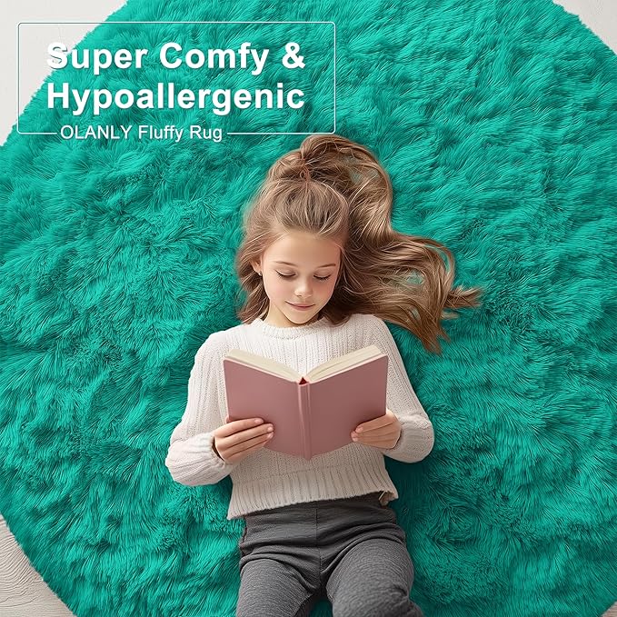 OLANLY Teal Green Round Rugs for Bedroom - Image 6