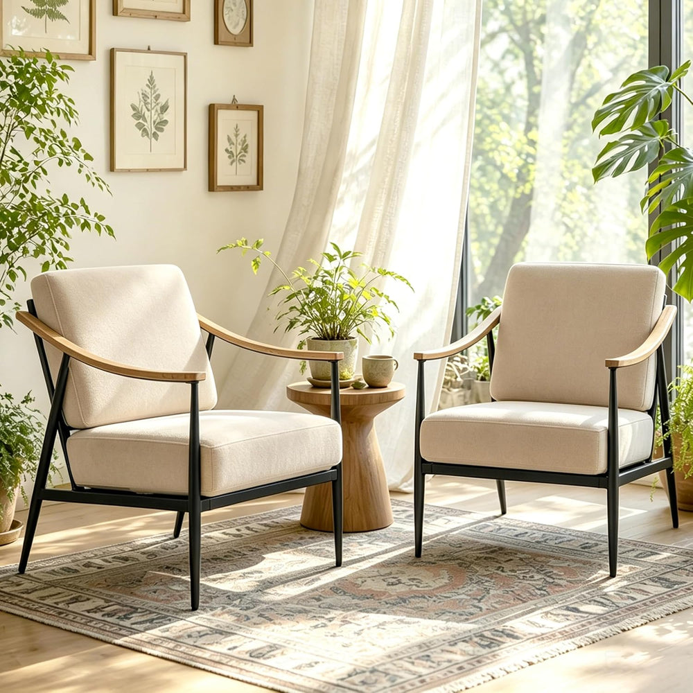 RNKSFX Modern Accent Chairs Set of 2 for Living Room Bedroom Mid Century Arm ...