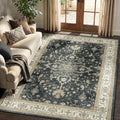 Area Rugs 5'x7' Washable Non-Slip, Floral Vintage Distress Print Pattern by RELEANY