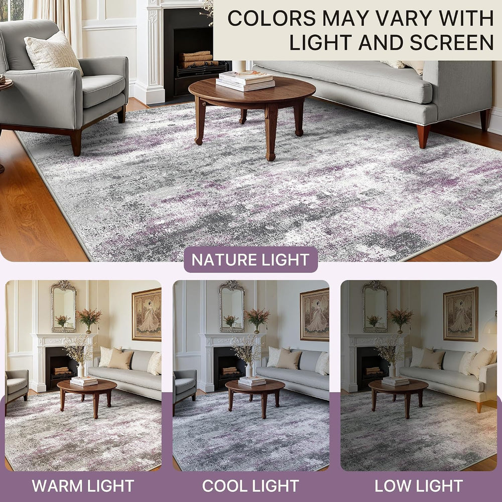 BEIMO 5x7 Area Rugs for Bedroom, Purple Grey Washable Abstract Non Slip Rug