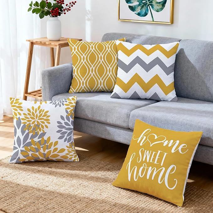 Hexagram Geometric Yellow Pillow Covers 20x20 Set of 4, Decorative Outdoor Boho - Image 6
