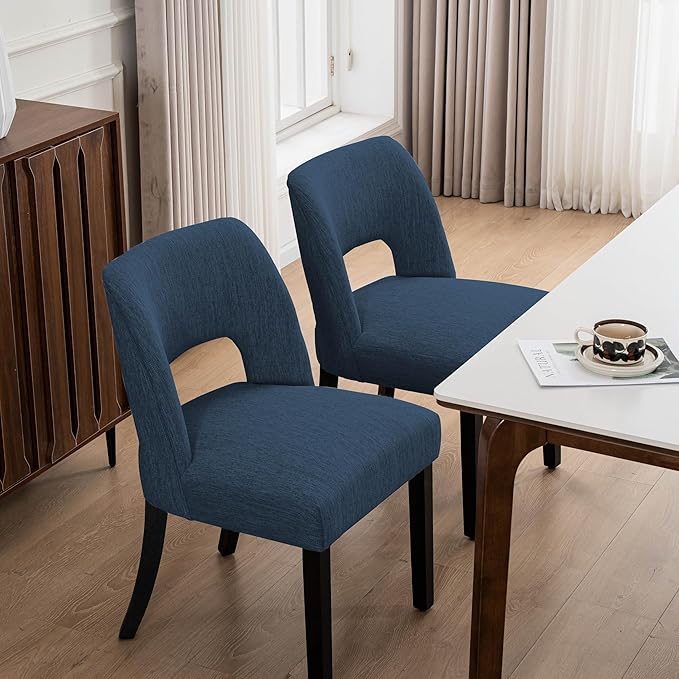 VKNOW Wooden Dining Chairs Set of 2, Modern Fabric Upholstered Dining Room Ch...