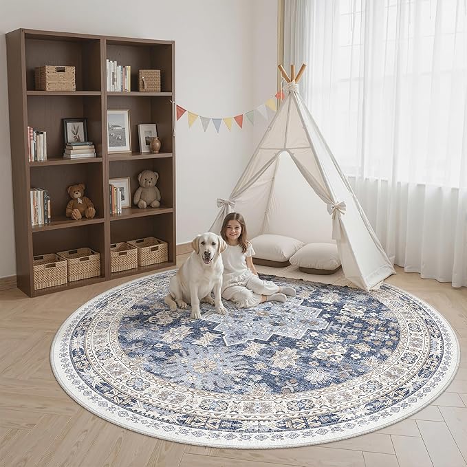 zesthome 8ft Round Rugs for Living Room, Non-Slip Washable Round Area Rugs by Zesthome