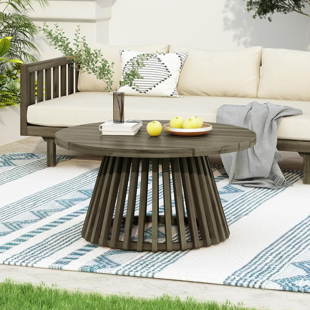 Merax Patio Outdoor Acacia Wood Round Coffee Table for Backyard, Lawn, Balcon...