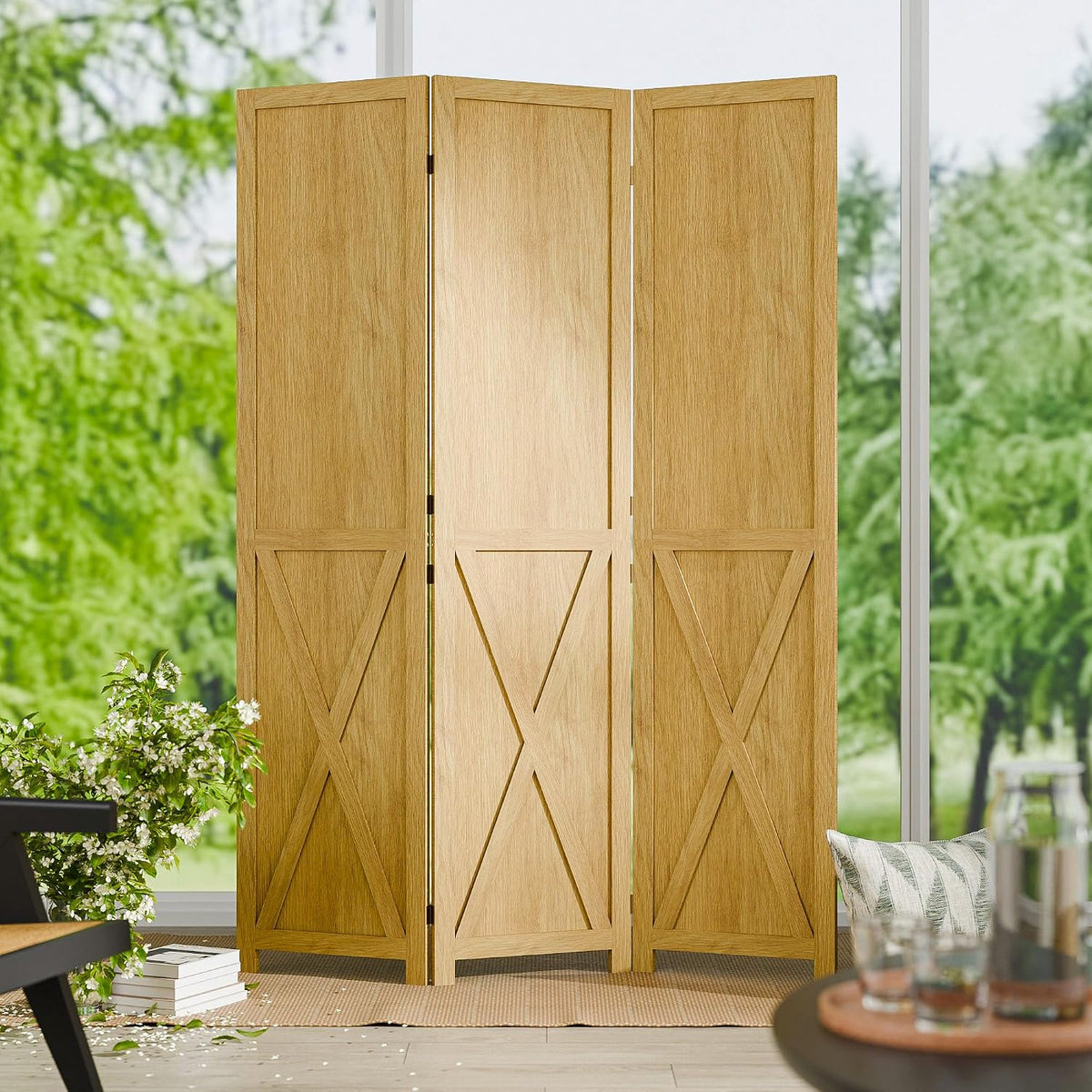 cozy castle wood room divider, 3 panel 66.9, main product view