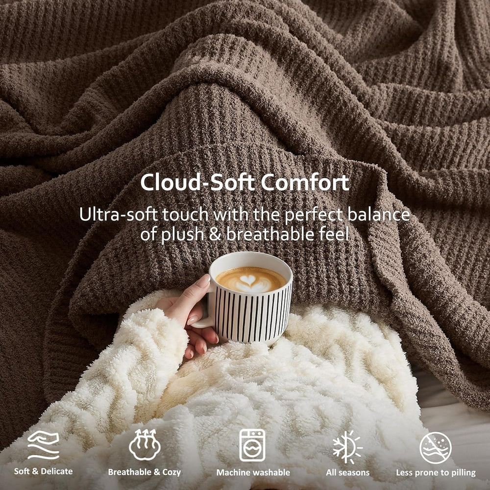 WDCOZY Taupe Waffle Throw Blanket for Couch Bed, Reversible Super Soft Plush ...
