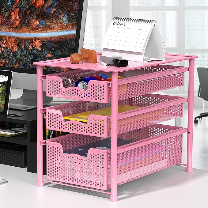 Simple Houseware Stackable 3 Tier Sliding Basket Organizer Drawer