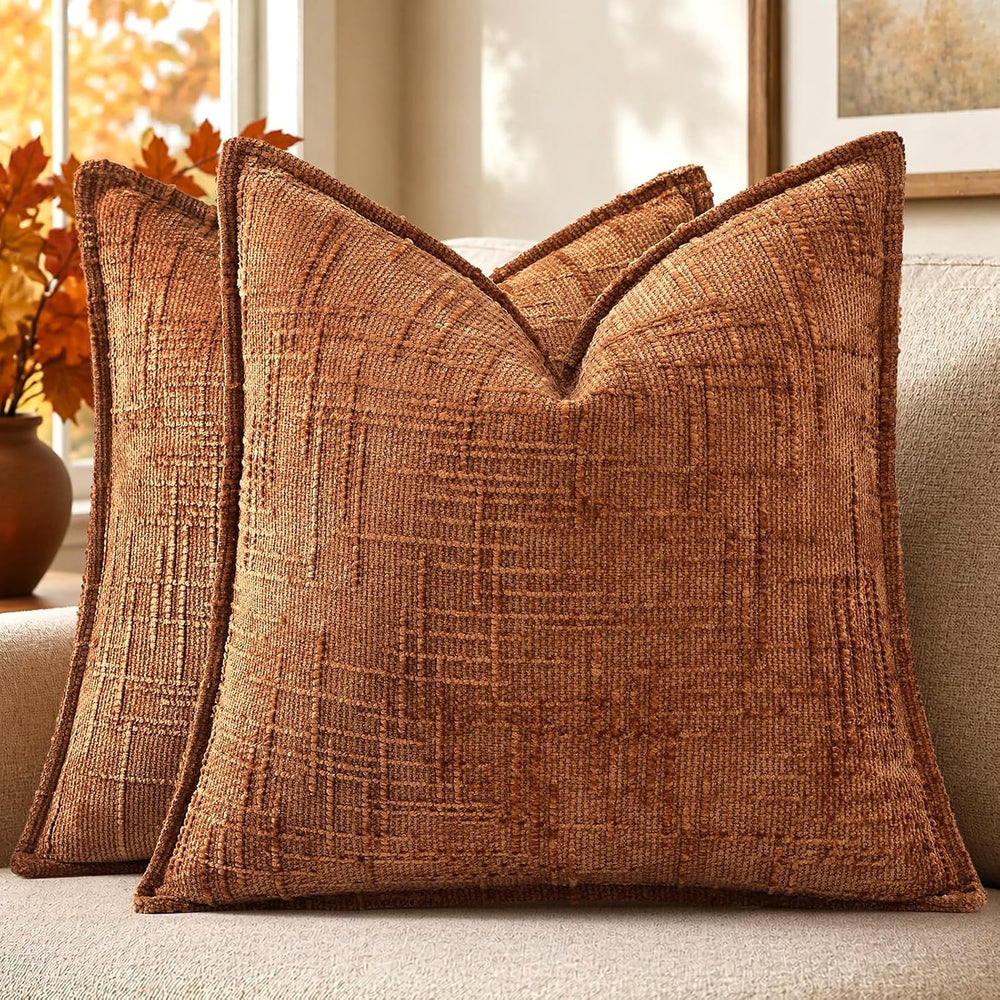 decorUhome Chenille Decorative Throw Pillow Covers 26x26 Set of 2, Rust