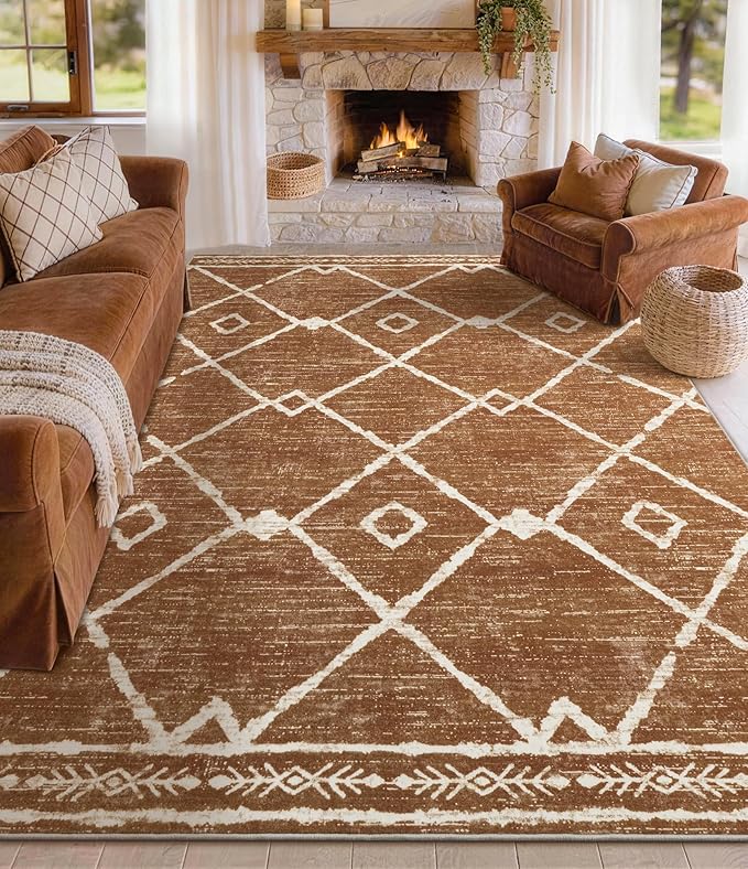 YIHOUSE Western Rugs for Living Room, 8x10 Moroccan Area Rug, Aztec Burnt by YIHOUSE