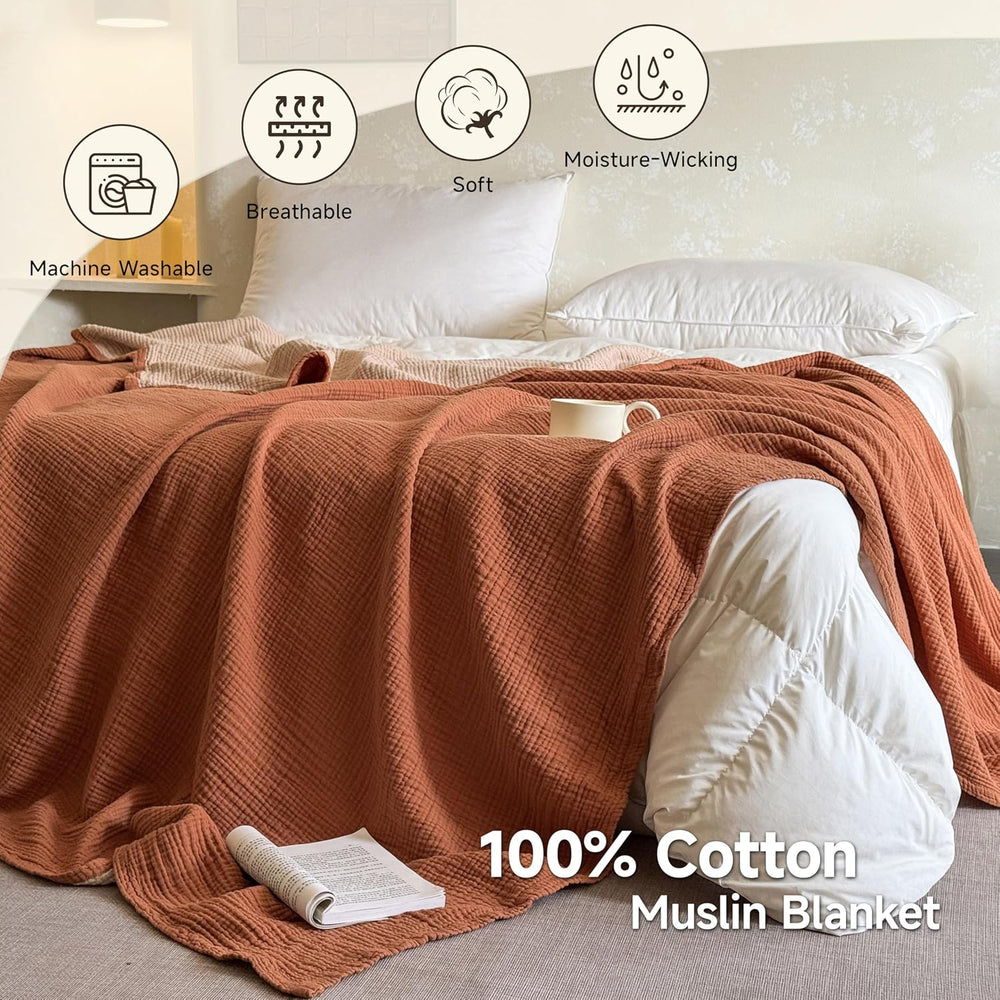 Simple&Opulence 100% Cotton Muslin Blanket King Size, Lightweight Breatha...