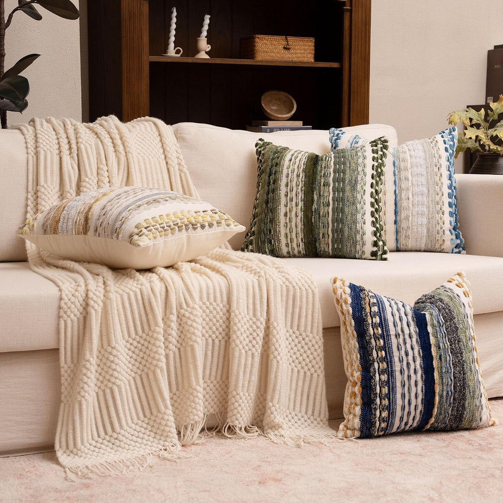 Boho Chenille Tufted Throw Pillow Covers 18x18 Inch Set of 2 Farmhouse Green ...