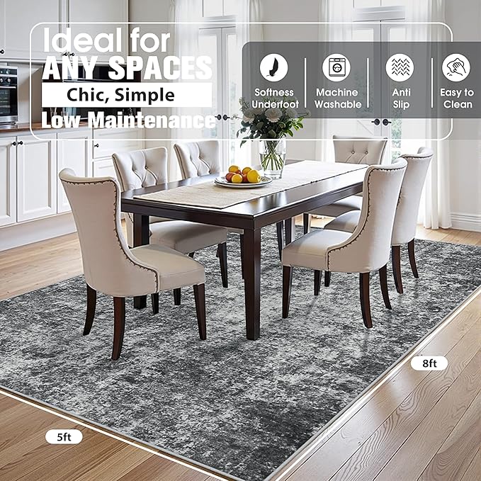 5x8 Area Rugs for Living Room Rug Washable: Abstract Rug for Dining Room - Image 2