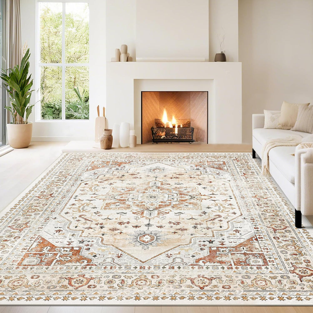 Orange Red 8x10 Washable Area Rugs for Living Room,Bedroom,Dining Room