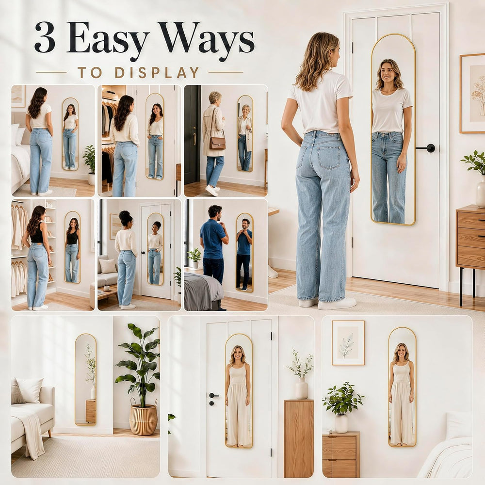 47x14" Full Length Mirror Over the Door Hang or Wall Mounted Gold