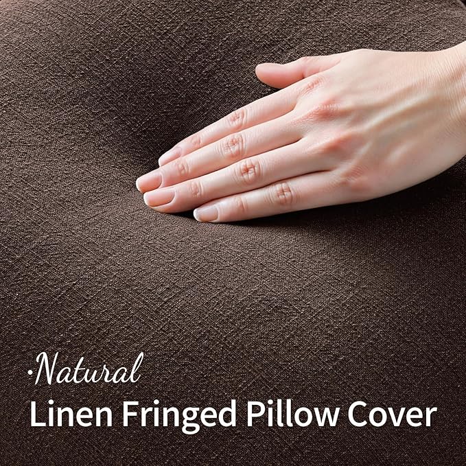 MIULEE Decorative Throw Pillow Covers Neutral Linen Fringe Throw Pillows Euro - Image 3