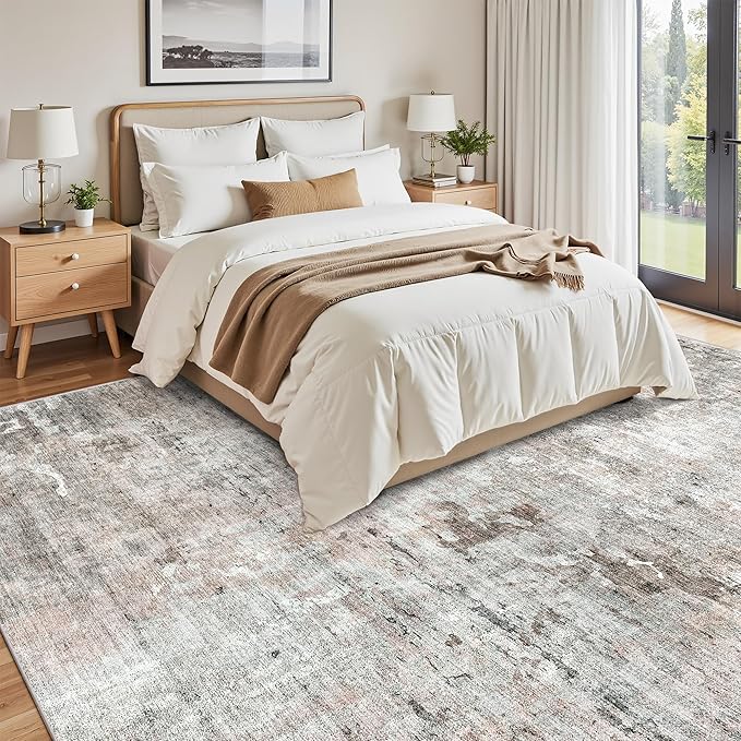 Abstract Rug 8x10 Large Living Room Rugs Neutral Modern Washable Area Rugs - Image 3
