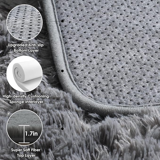 ONASAR Grey 3x5 Rugs for Bedroom, Fluffy Gray Bedside Area Rug, Ultra Soft - Image 3