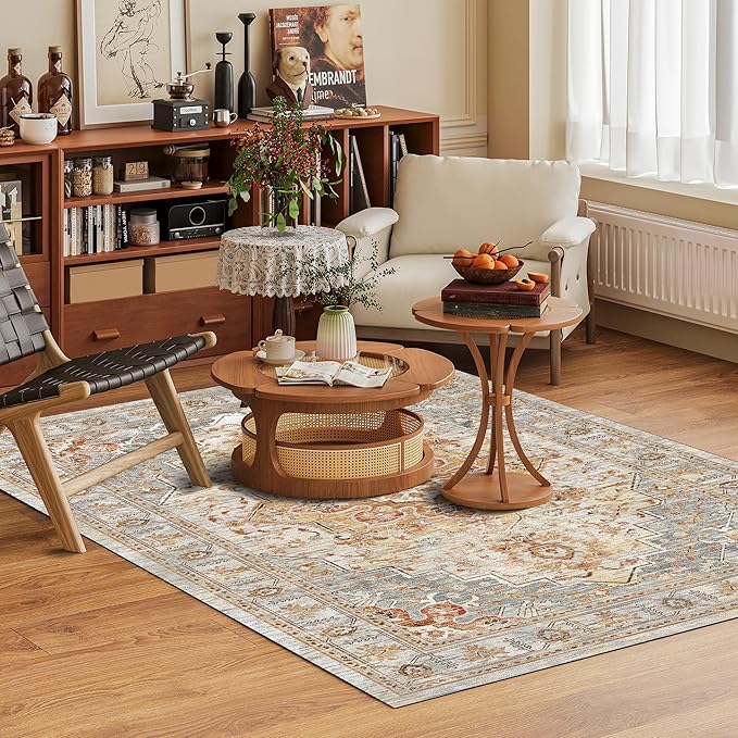 Washable Area Rug 5' x 7' Vintage Traditional Persian Mat - Image 2