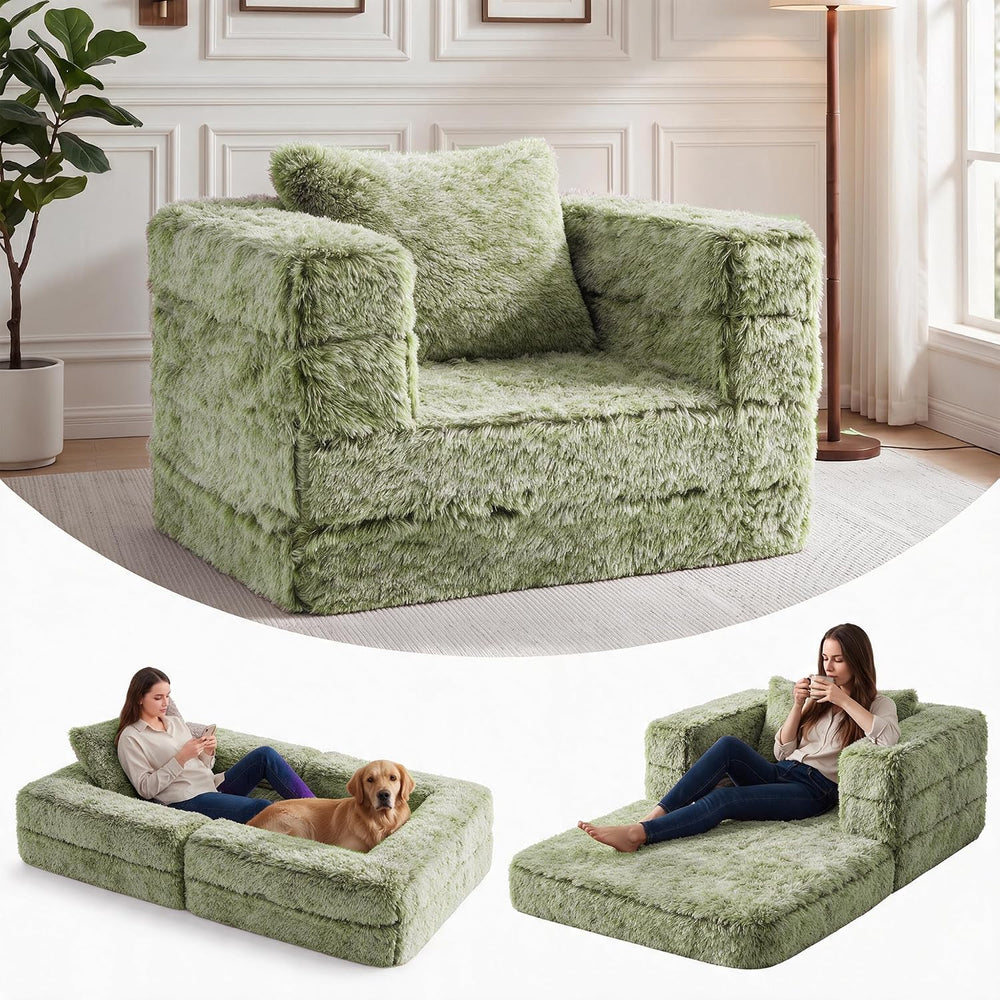 Convertible Sofa Bed, 3-in-1 Futon Sofa Bed with Pillow, Foldable Pull Out Fl...