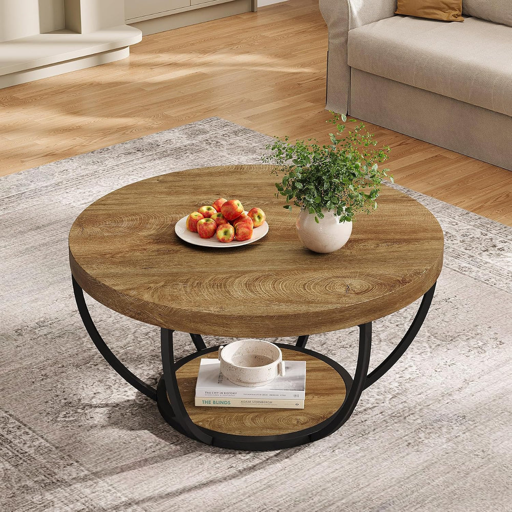 Tribesigns Round Coffee Table, 31.7" Wooden 2-Tier Circle Coffee Table w...