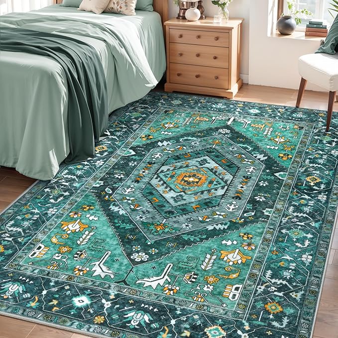 SERISSA Area Rug 3x5 Boho Teal Rugs by SERISSAHomeDecorCollection