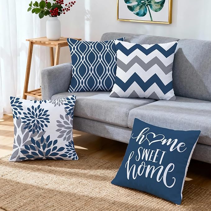 Hexagram Geometric Blue Pillow Covers 20x20 Set of 4, Decorative Outdoor Boho - Image 7