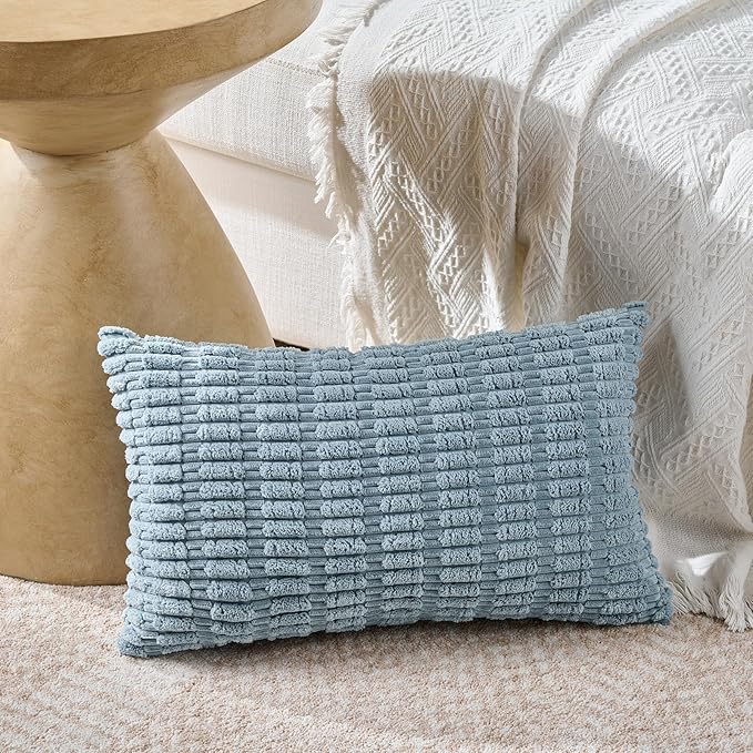 Fancy Homi 4 Packs Boho Light Blue Decorative Throw Pillow Covers 12x24 Inch - Image 2