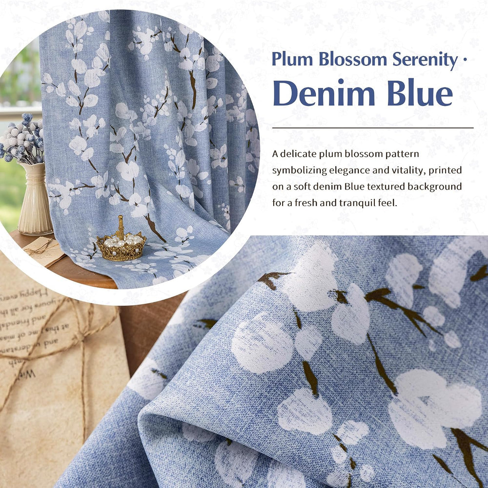 FMFUNCTEX Blue Blackout Floral Curtains for Bedroom, 63 Inches, 2 Panels