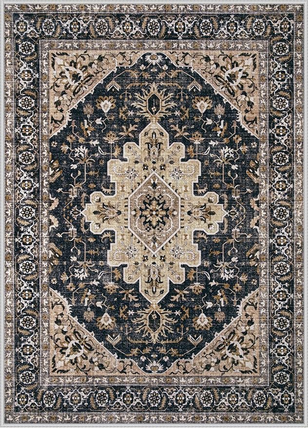 Area Rug 8x10 Vintage Rugs: Large Washable Living Room Rug Retro Medallion - Image 8