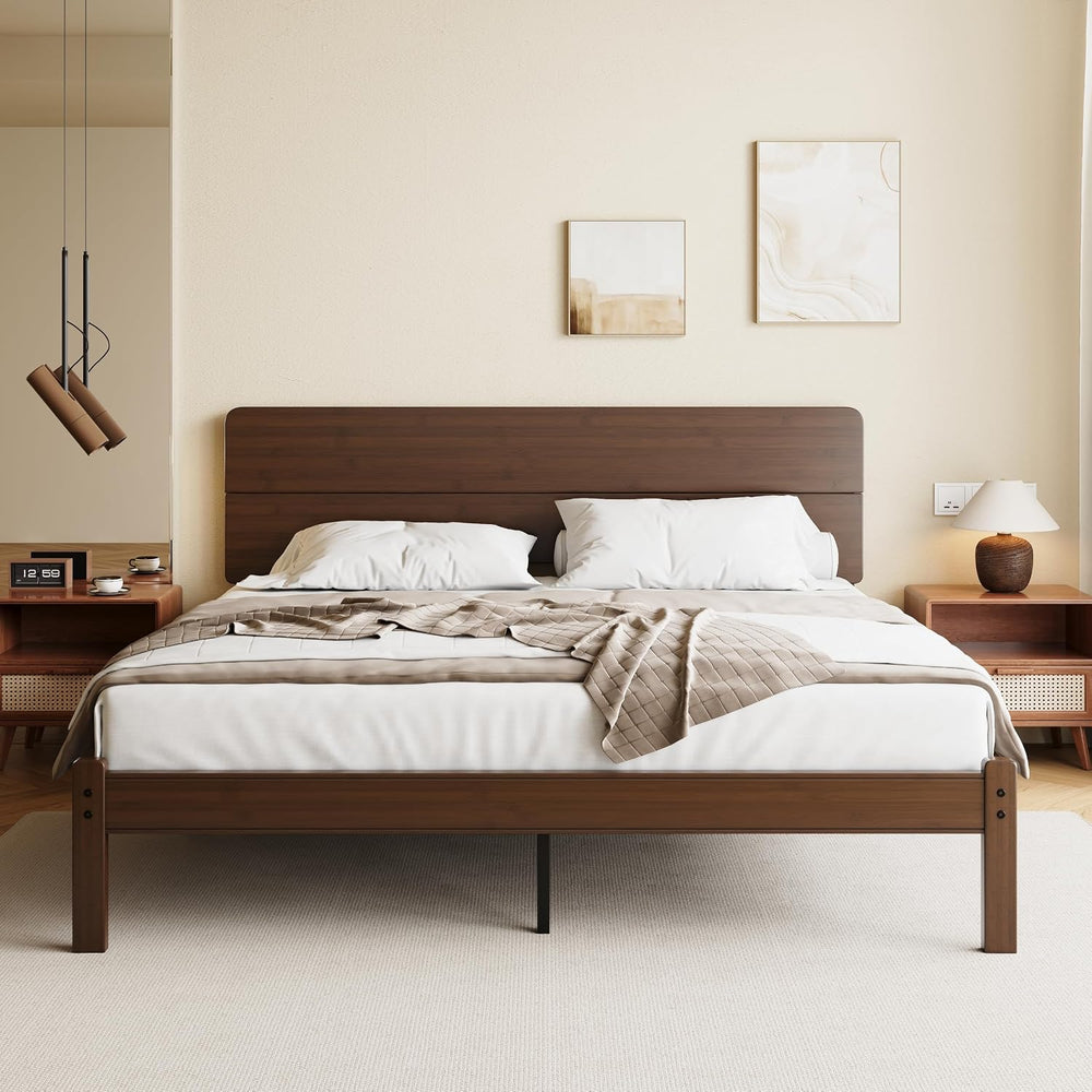 14" Solid Bamboo Wood King Size Platform Bed Frame with Headboard