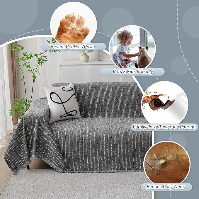 MYSKY HOME Couch Covers for Sofa, Dog Couch Cover Protector, Dark Grey Lines - Image 5