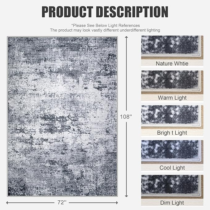 6x9 Area Rug Living Room Rug: Washable Modern Abstract Soft Thin Rug Indoor - Image 2