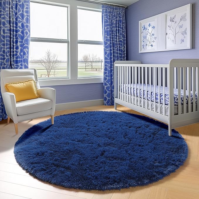 ONASAR Navy Blue Round Area Rug 4ft, Soft Bedroom Circle Rugs Floor Mat - Image 8