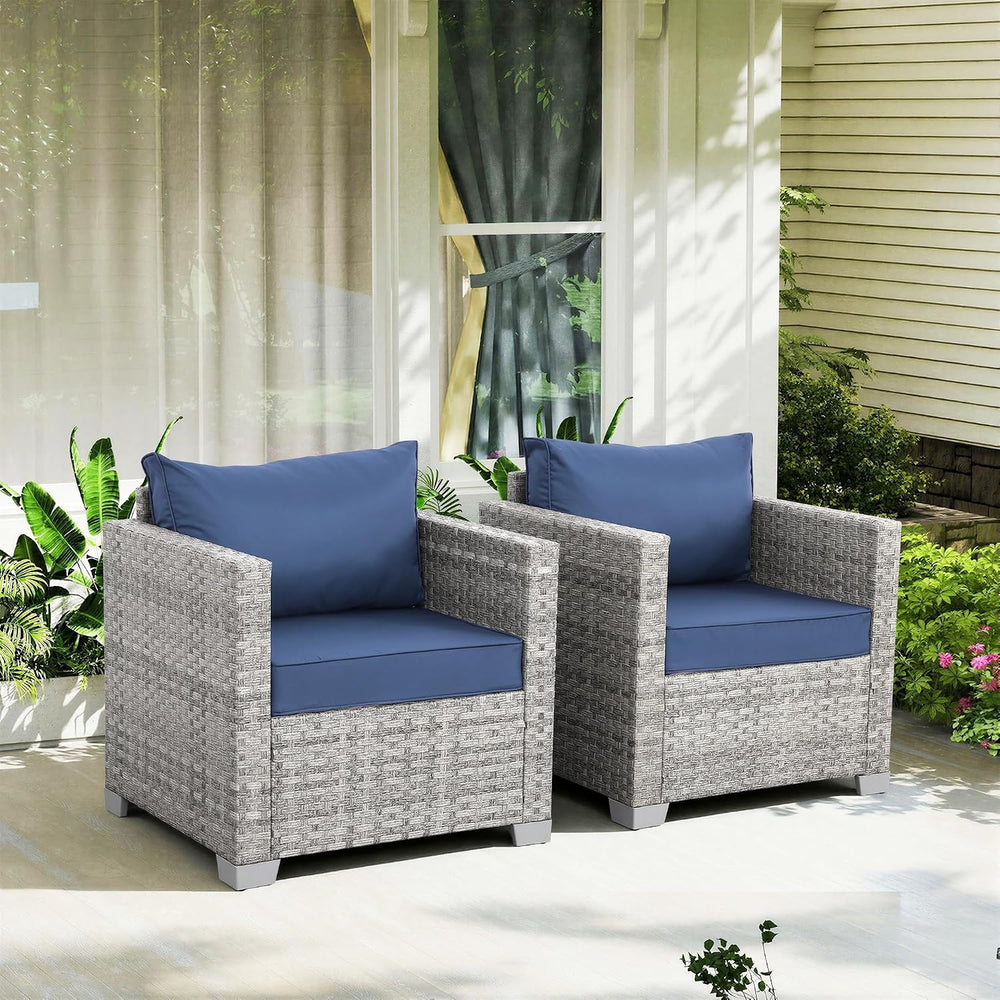 WAROOM Patio Chairs Set of 2 Wicker Outdoor Sofa, Porch Single Chair Grey Rat...