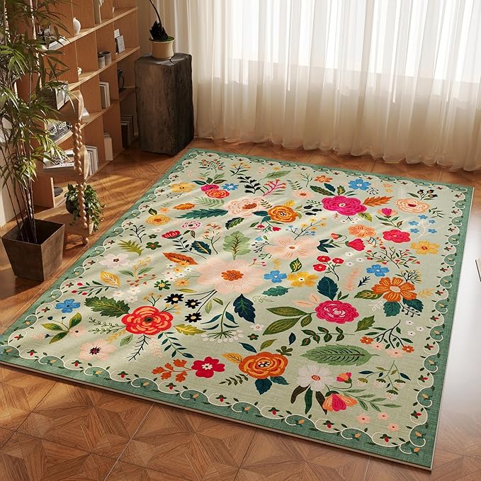 Rugcomf Area Rug 4x6 Rug Washable Boho Rugs Non Slip Low Pile Floral Small - Image 2