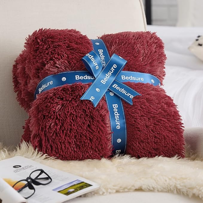 Bedsure GentleSoft Fuzzy Sherpa Faux Fur Twin Blanket Burgundy Red Cozy Gifts - Image 7