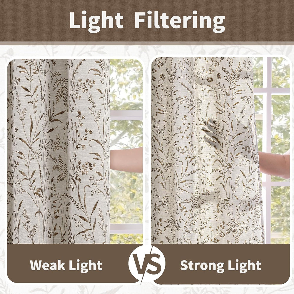 BGment Brown Fall Floral Curtains for Living Room 84 Inches Long- 2 Panels