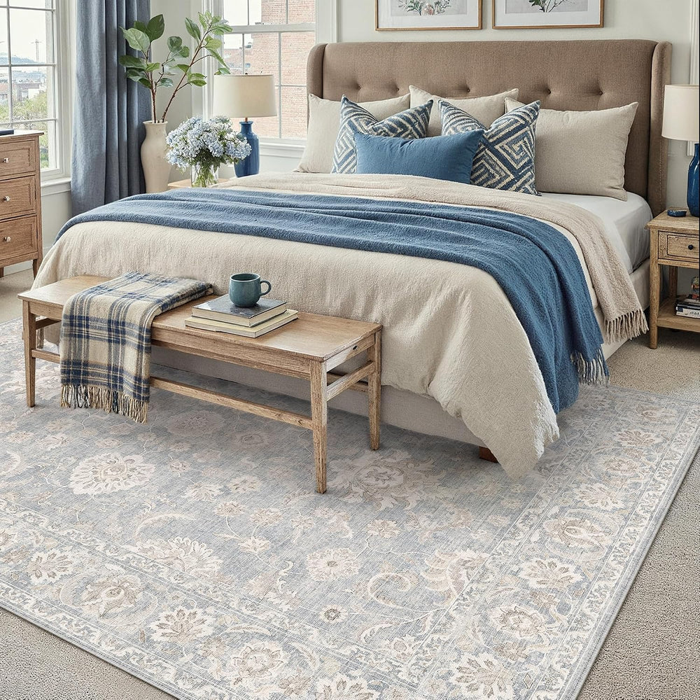10x14 Blue Cream Neutral Area Rug