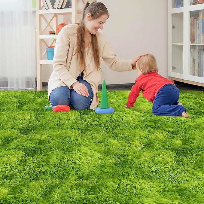 Green Tie-Dyed Rug for Living Room 8x10 Fluffy Area Rug Mat Bedside Throw Rug - Image 4