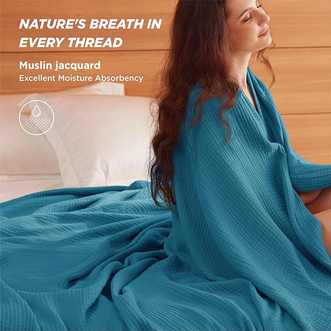 Bedsure 100% Cotton Muslin Blanket Queen Size - Image 2