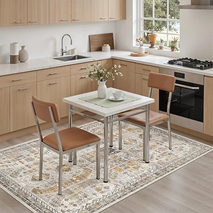 Madane Area Rug 4x6 Washable Rugs: Vintage Living Room Rug Soft Low Pile Non - Image 2
