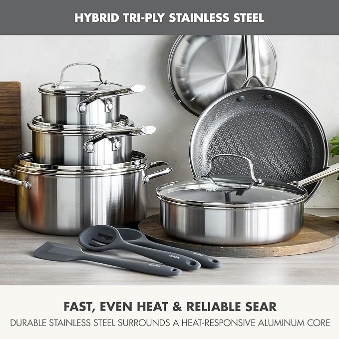 GreenPan Hybrid 13 Piece Nonstick Stainless Steel Cookware Set, APEX Tri-Ply - Image 6