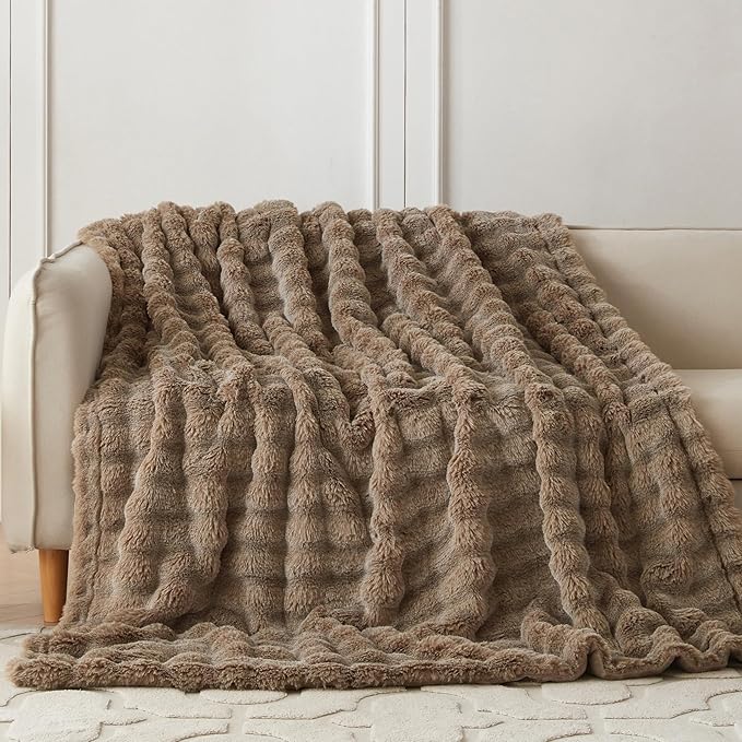 COOVA Faux Fur Throw Blanket for Couch, Cozy Soft and Fuzzy Plush Rabbit Fur - Image 2