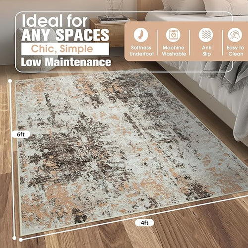 4x6 Area Rugs for Living Room Rug Washable: Abstract Rug for Dining Room - Image 2