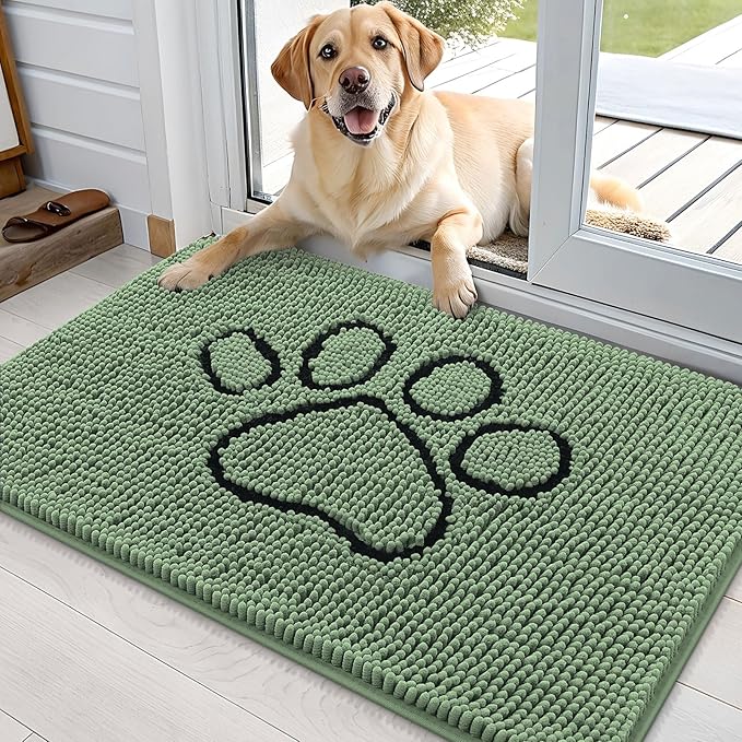 OLANLY Dog Door Mat for Muddy Paws 36x24, Paw Print Design, Absorbs Moisture by OLANLY