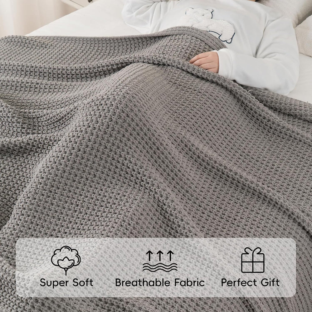 Grey Throw Blanket for Couch, Soft Knitted Chenille Throw Blanket 50"x60...