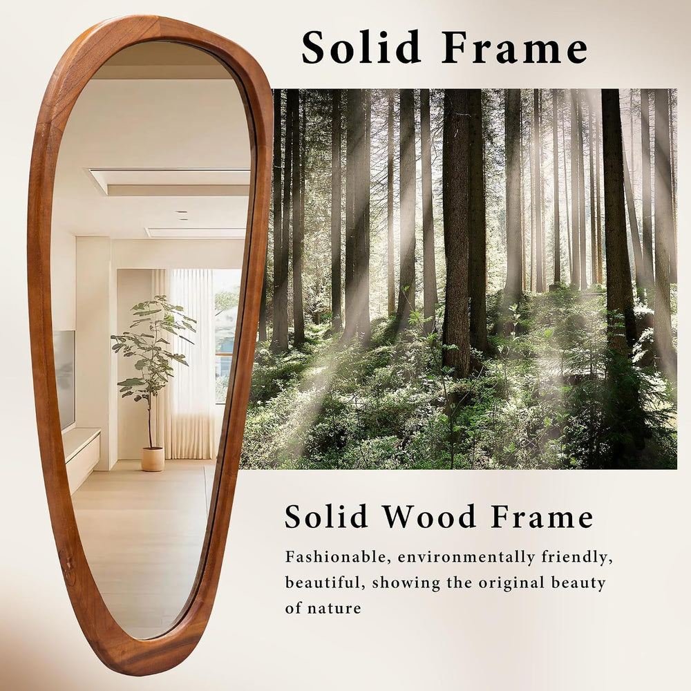 22‘’x48'' Asymmetrical Mirror with Wood Frame, Small Irregular Wall O...